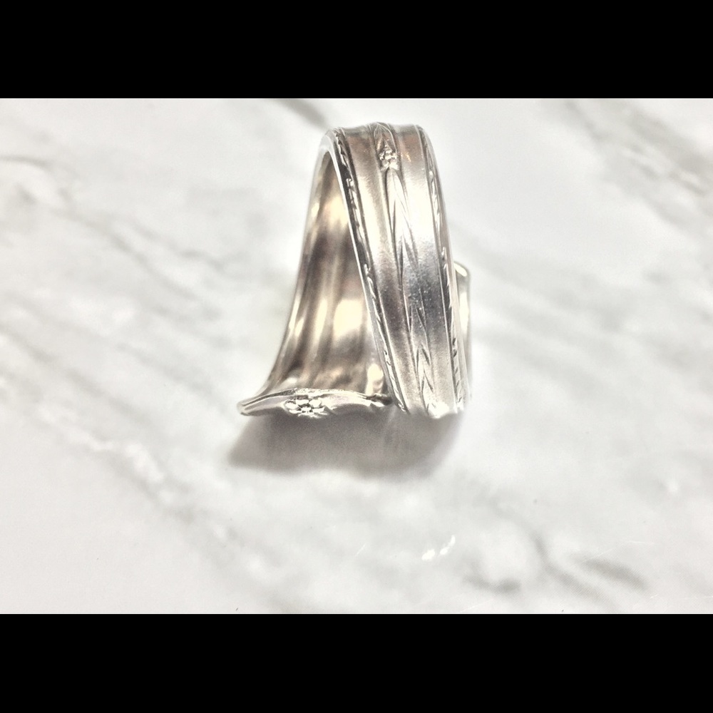 Sterling Silver Plate Spoon Ring Vintage Floral - Picture 7 of 8